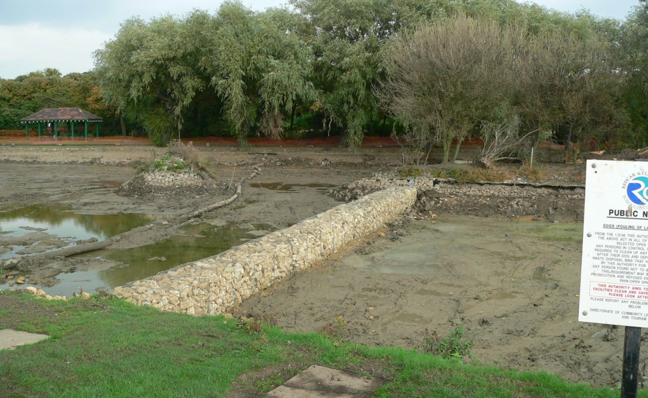 Gabion wall in lake