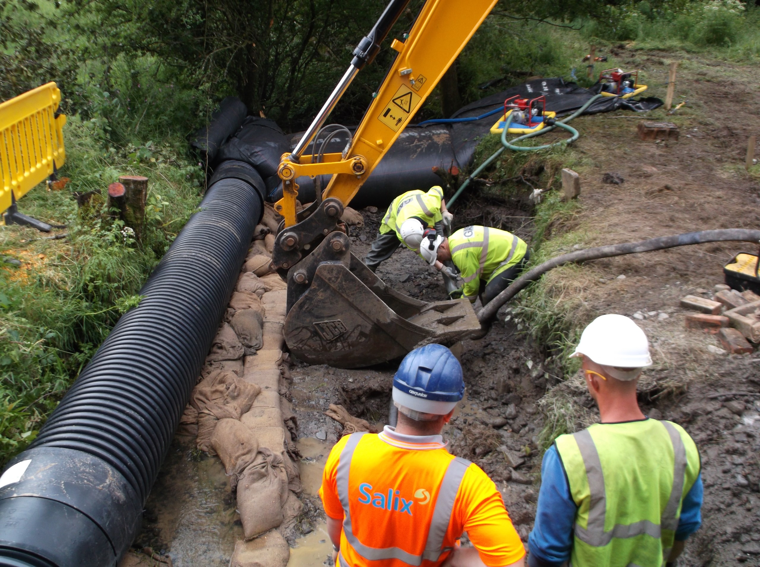 Dewatering the stream to put in the protection