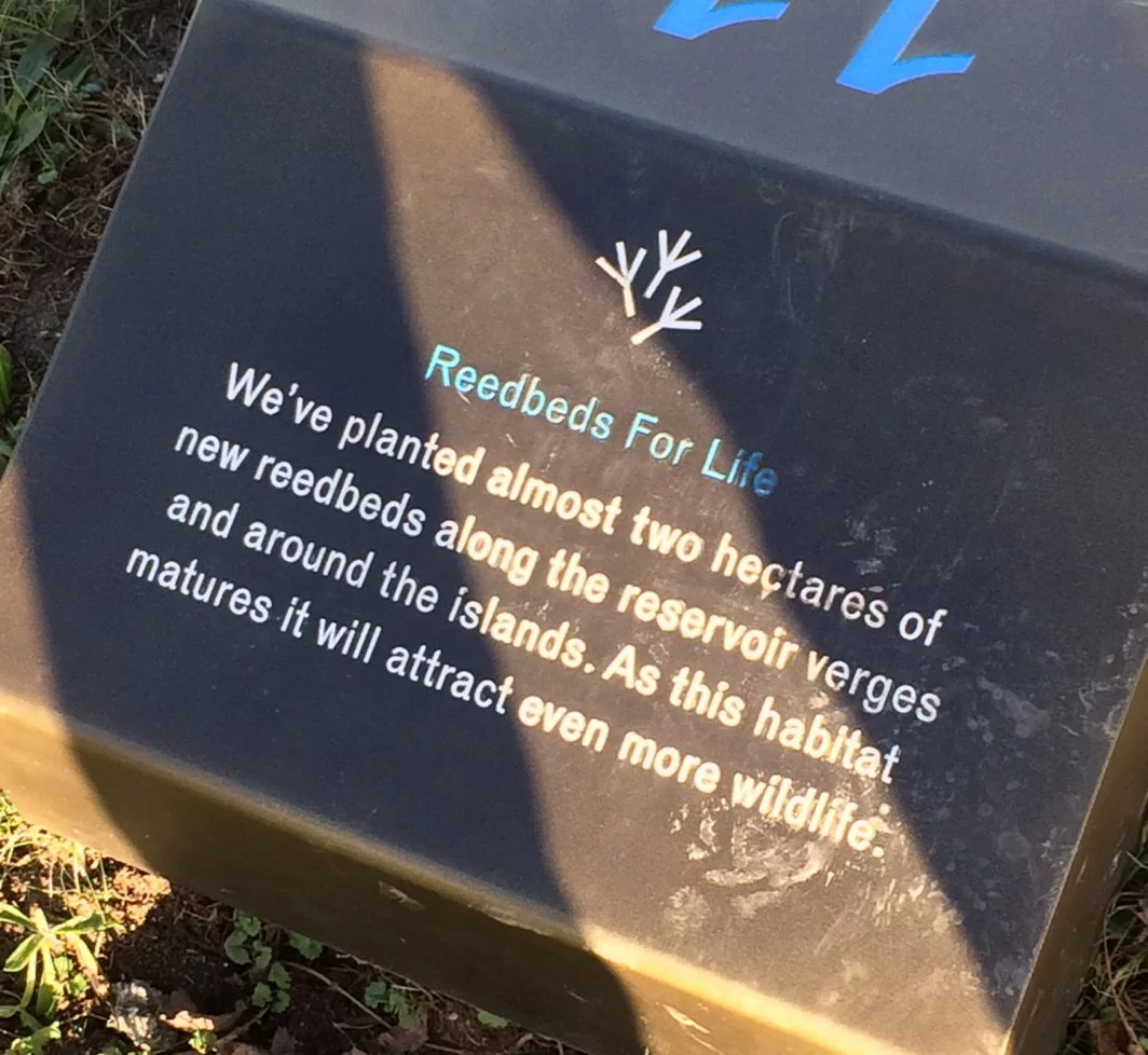 Reserve sign - We've planted almost two hectares of new reedbeds along the reservoir verges and around the islands. As this habitat matures it will attract even more wildlife